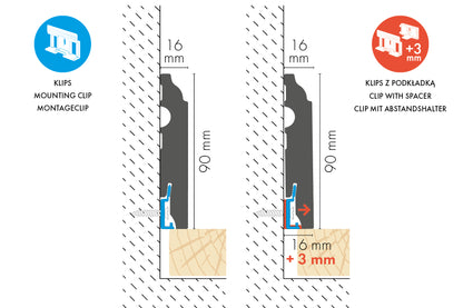 Decorative MDF skirting board 90x16mm Cezar Black RAL9005 semi-matt varnish 2.20m