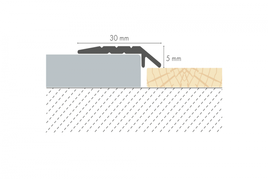 Profil progowy skośny aluminiowy 30x5mm klejony Cezar Srebrny Mat 1m