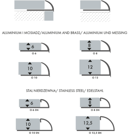 Profil do glazury aluminiowy krawędziowy owalny 8mm Cezar Srebrny Mat 2,50m