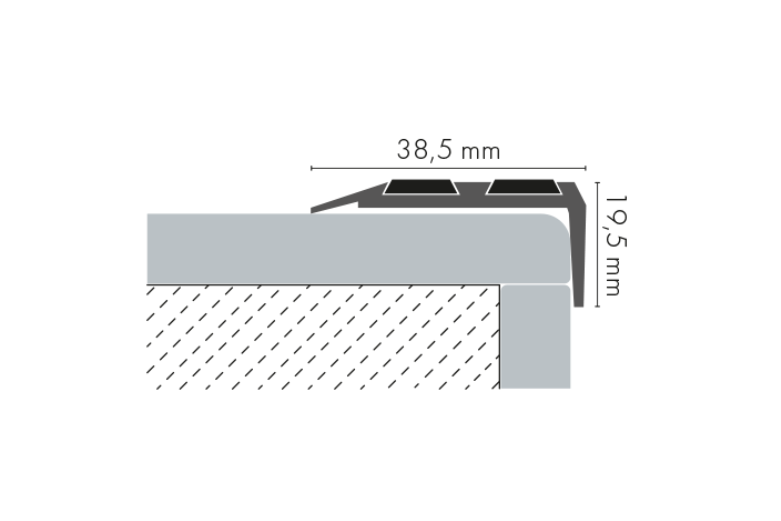 Profil schodowy aluminiowy szeroki 35x19,5mm z gumą Cezar Srebrny Mat 2,70m
