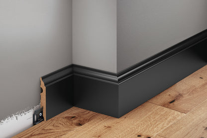 Decorative MDF skirting board 82x13mm Cezar Black RAL9005 semi-matt varnish 2.20m