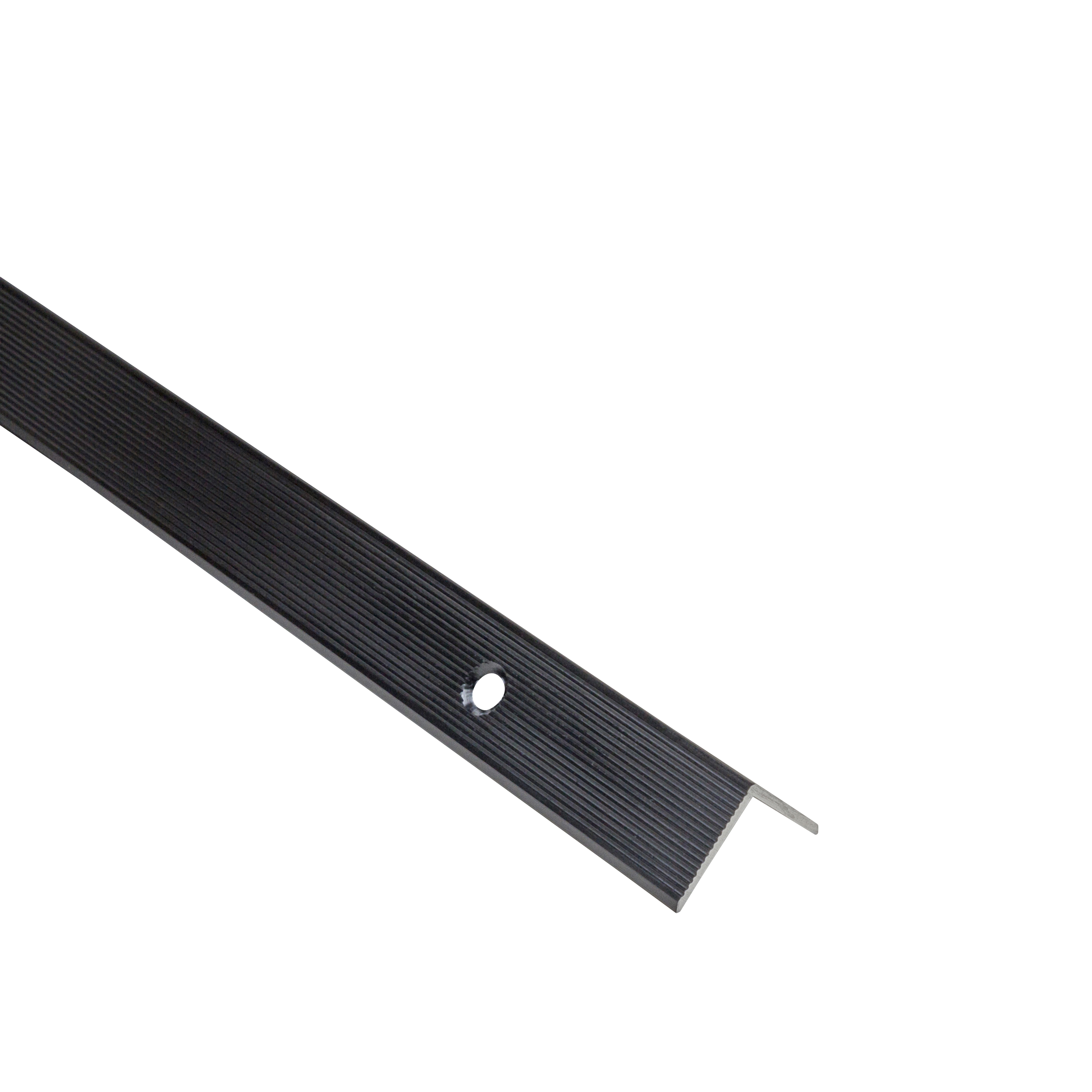 Kątownik aluminiowy schodowy ryflowany 20x19x1,5mm [moc. na wkręty] Cezar Czarny Szczotkowany mat 1m