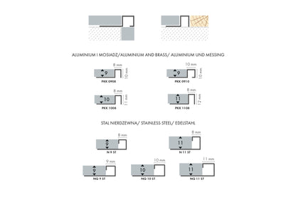 Profil do glazury aluminiowy krawędziowy kwadratowy 10x8mm Cezar Srebrny El-Poler Połysk 2,50m