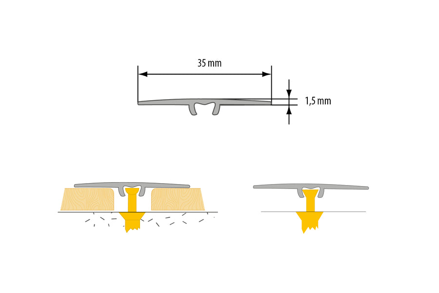 Flat pressed aluminum threshold profile laminate 35mm 1.8m Canyon Oak
