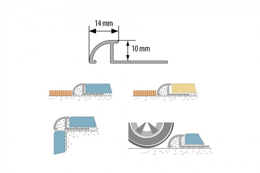 MS oval edge tile profile 10mm L=1.00m Chrome