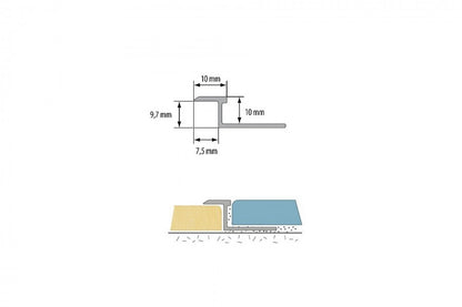 Плоский соединительный профиль для плитки, натуральный алюминий, 2 м, серебристый.