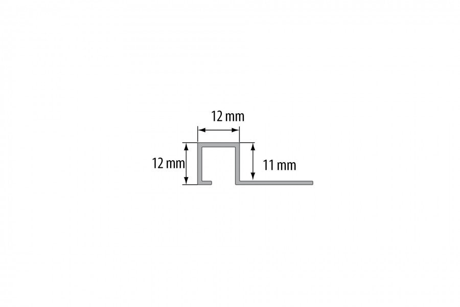 Square edge profile for tiles, aluminum, anode, polished, 11x12mm, 2.5m, Opal
