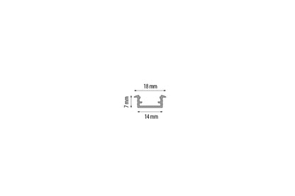 Aluminum profile for LED strip with flange, transparent AL cover, anode, 14x7mm, 1m, Silver