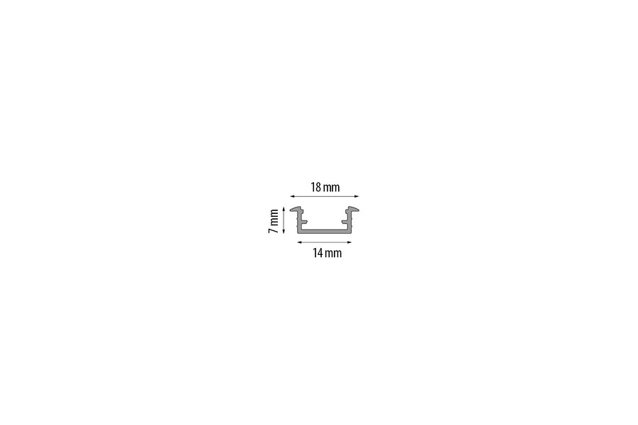 Aluminum profile for LED strip with flange, transparent AL cover, anode, 14x7mm, 1m, Silver