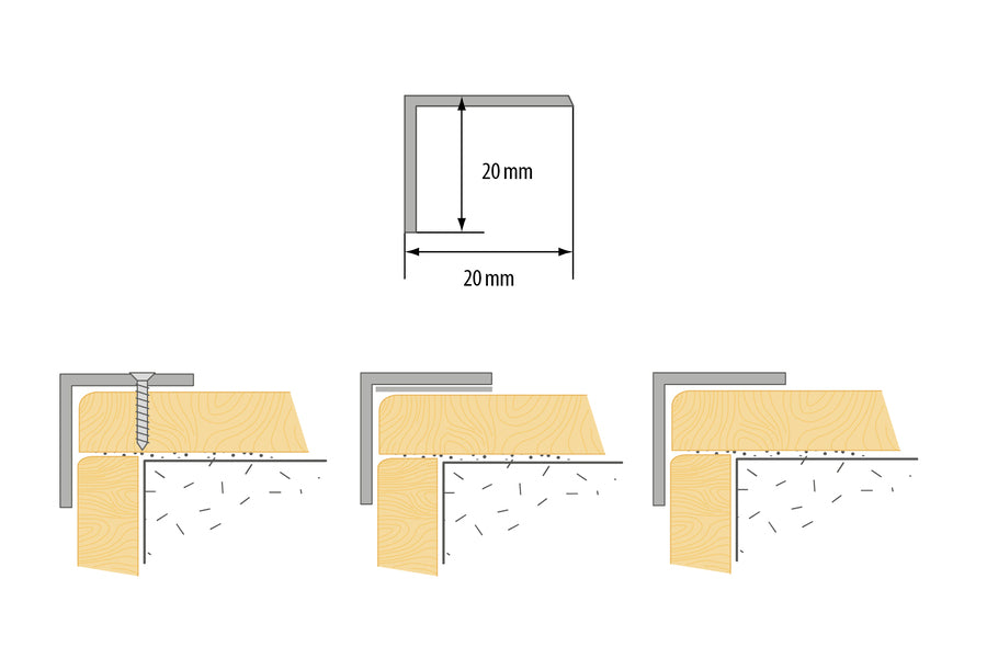 Profil schodowy narożny klejony aluminium anoda 20x20mm 1,35m Srebrny