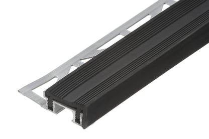 Profil schodowy z czarną nakładką gumową PODKŁAD aluminium naturalne 2,5m Srebrny