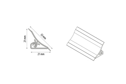 End caps for countertop strip, wide concave BL33, 1 set = 2 pcs, 1B thick