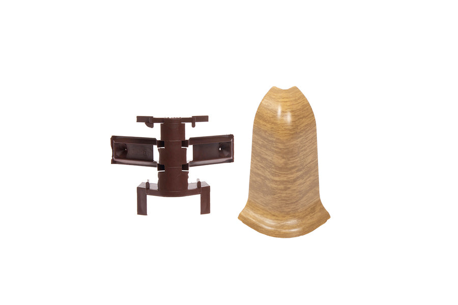 Narożnik zewnętrzny + RAK do listwy przypodłogowej Premium mat Teak Ciemny 2szt.