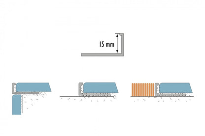 Corner finishing profile for tiles for arches, aluminum anode 15mm 2.5m Silver