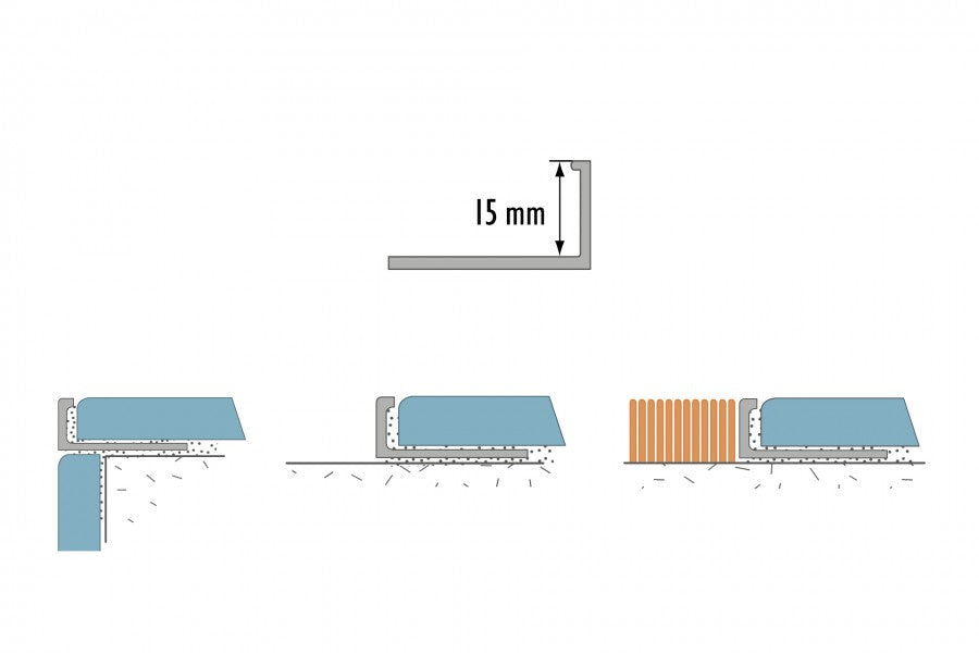 Corner finishing profile for tiles for arches, aluminum anode 15mm 2.5m Silver
