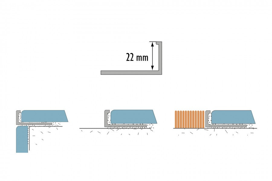 Corner finishing profile for tiles for arches, aluminum anode 22mm 2.5m Silver