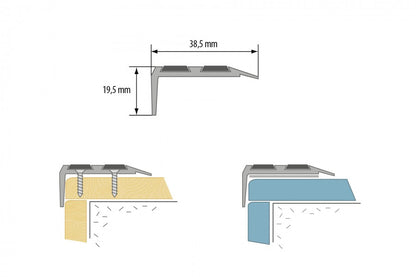 AL wide stair profile 35x19.5mm with rubber L=2.70m Champagne
