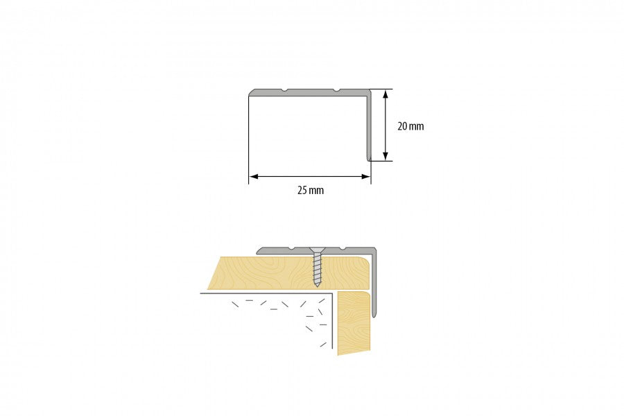 Aluminum corner stair profile anode 25x20mm 1m Silver