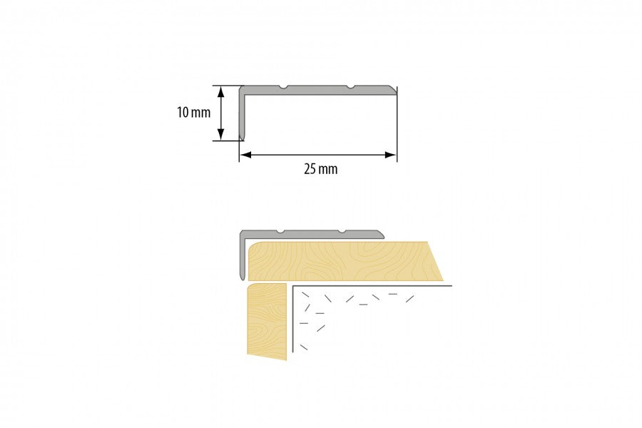 AL narrow glued stair profile 25x10mm L=2.00m Champagne