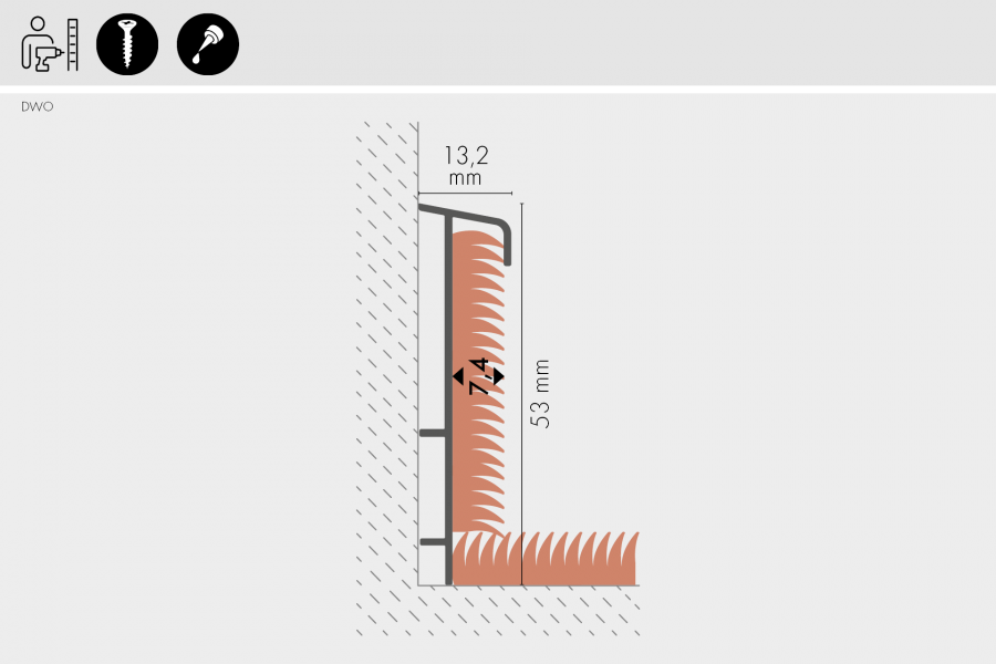 Listwa do wykładzin dywanowa ożebrowana PVC 53mm 2,5m Kość Słoniowa