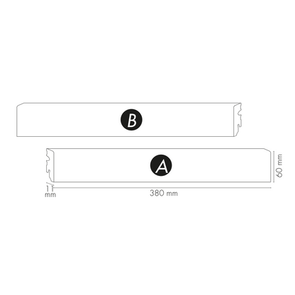 MDF strip 60x11mm R3 Corner 1 set = 24 pcs L = 0.38 m White RAL9003 semi-matt veneer