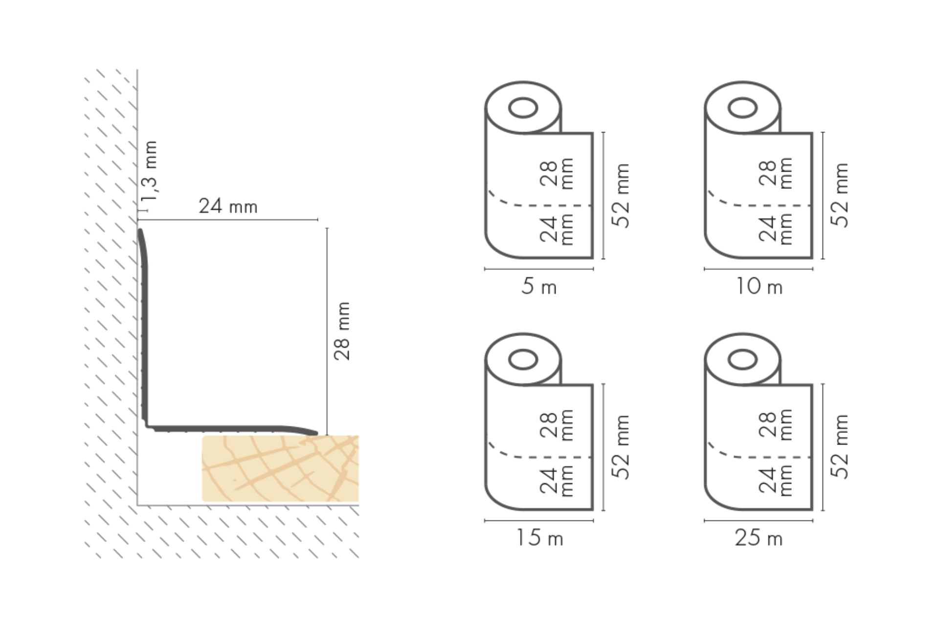 Taśma przypodłogowa PVC 24x28mm Cezar Dąb Naturalny Mat 5m