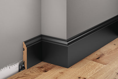 Decorative MDF skirting board 90x16mm Cezar Black RAL9005 semi-matt varnish 2.20m