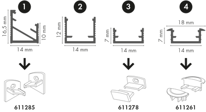 Zakończenia do do taśmy LED 14x7mm Cezar Aluminium Szary Jasny Mat