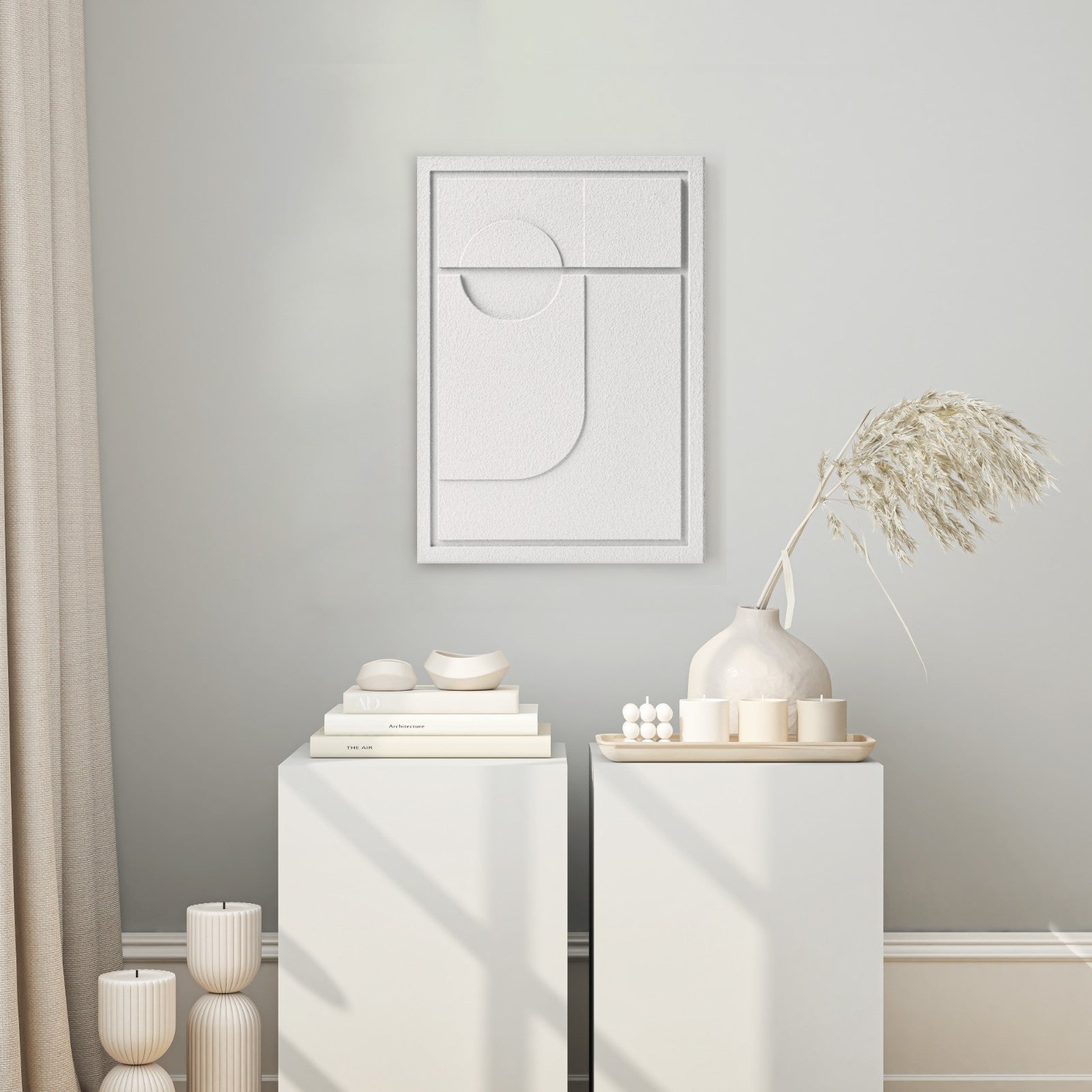 Wall Decor 500x700x18mm GEOMETRIC 5 with mounting [MMx4] MURSO Natural Cream (NC) [G] colored clay