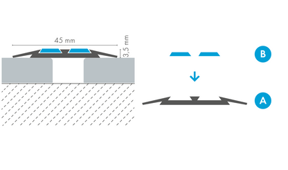 Flat aluminum threshold profile 45mm with rubber Cezar Silver Matt 1m