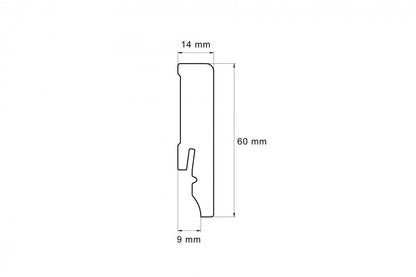 Плинтус 60х14 мм, цвет Cezar White, глянцевый RAL9003, длина 2,44 м.