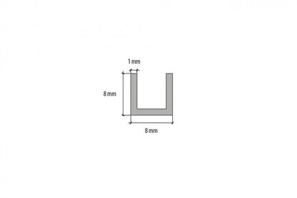 Forma U aluminiowa 8x8x1mm Cezar Srebrny Mat 1m