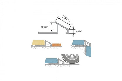 Brass tile ramp profile, oblique, Cezar Natural, raw, 2.50 m