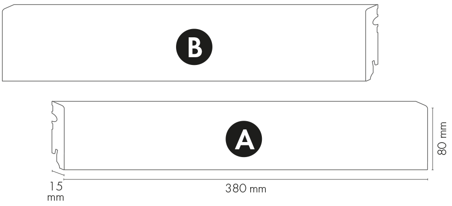 Listwa MDF przyp. LP 80x14,5mm R3 Narożnik gr. 15mm Cezar Czarny RAL9005 Matowe 0,38m