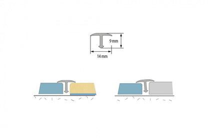 Smooth anode aluminum joint profile 14mm 2.5m Gold
